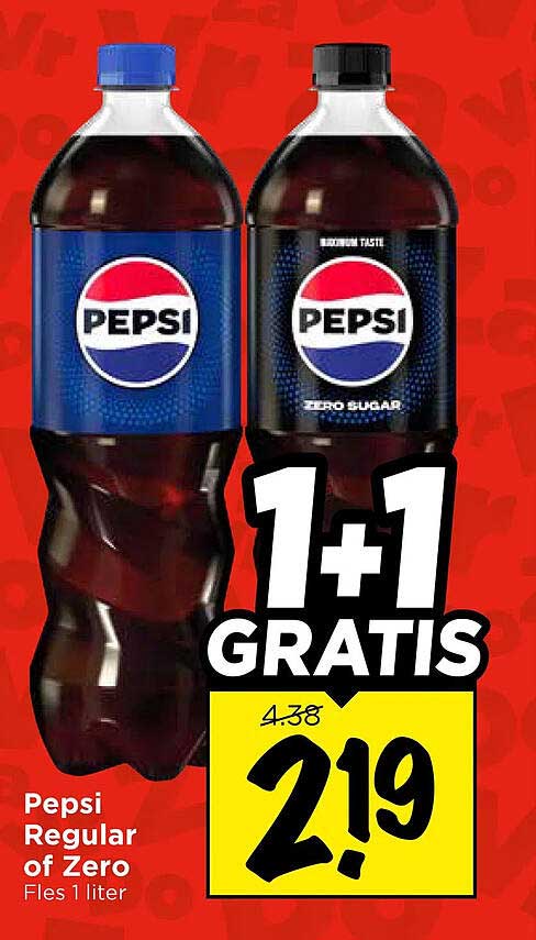 Pepsi Regular of Zero Fles 1 liter 1+1 GRATIS