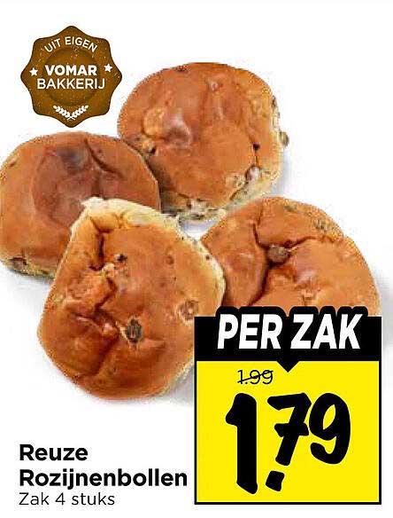 Reuze Rozijnenbollen Zak 4 stuks