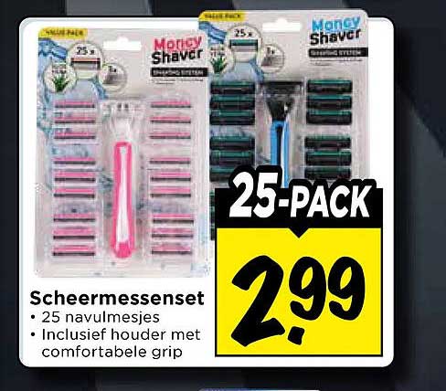 Scheermessenset 25 navulmesjes Inkluisef houder met comfortabele grip 25-PACK