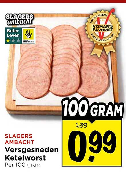 SLAGERS AMBACHT Versgesneden Ketelworst Per 100 gram