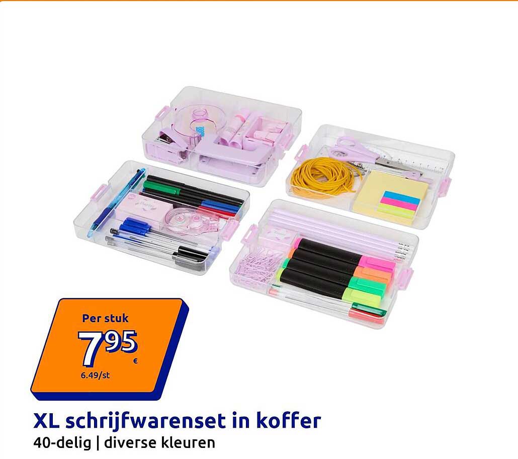 XL schrijfwaren set in koffer 40-delig | diverse kleuren