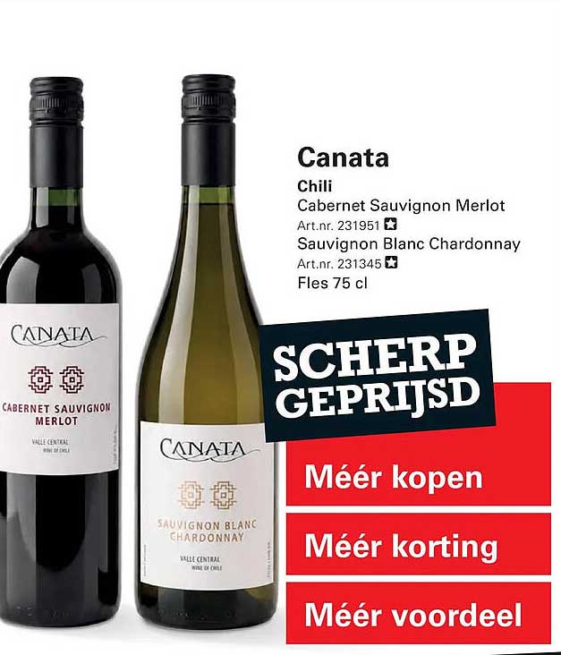 Canata Chili Cabernet Sauvignon Merlot Sauvignon Blanc Chardonnay Fles 75 cl SCHERP GEPRIJSD