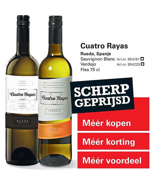 Cuatro Rayas Rueda, Spanje Sauvignon Blanc Verdejo Fles 75 cl SCHERP GEPRIJSD