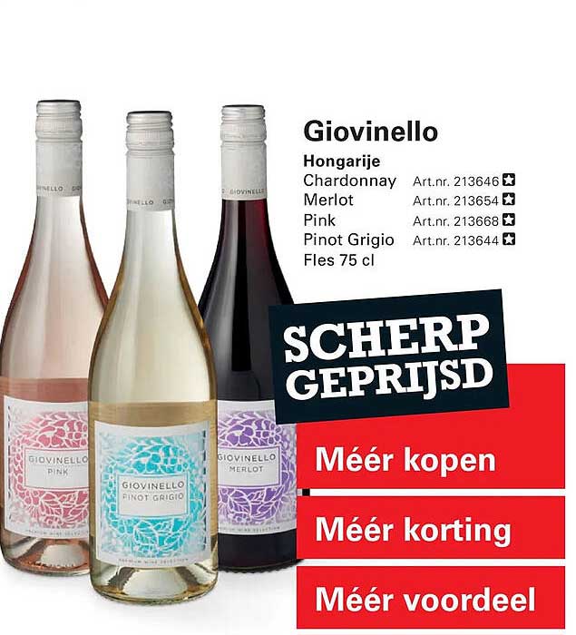 Giovinello Hongarije Chardonnay Merlot Pink Pinot Grigio Fles 75 cl SCHERP GEPRIJSD