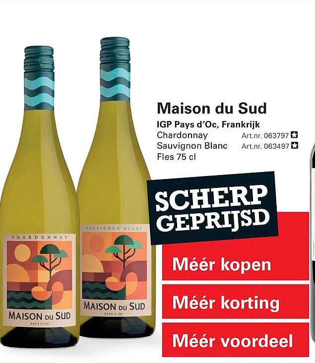Maison du Sud IGP Pays d’Oc, Frankrijk Chardonnay Sauvignon Blanc Fles 75 cl SCHERP GEPRIJSD