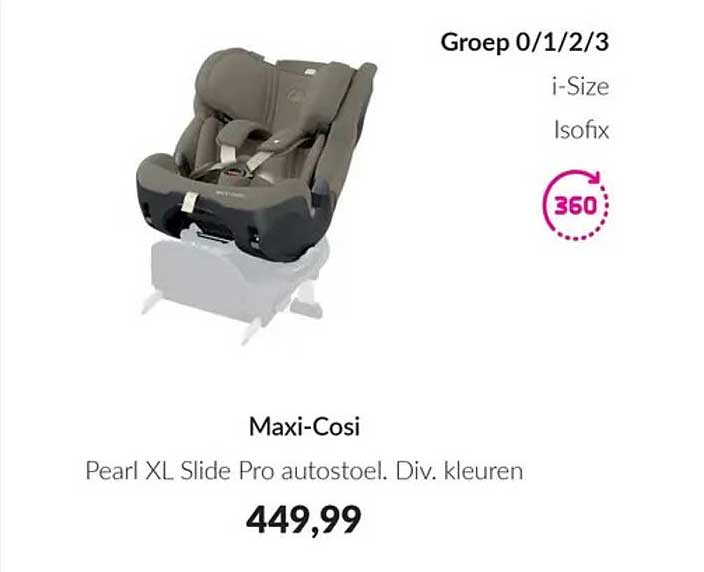Maxi-Cosi Pearl XL Slide Pro autostoel. Div. kleuren