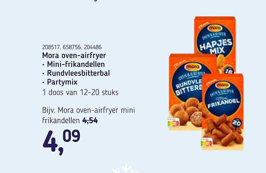 Mora oven-airfryer Mini-frikandellen Rundvleesbitterbal Partymix 1 doos van 12-20 stuks