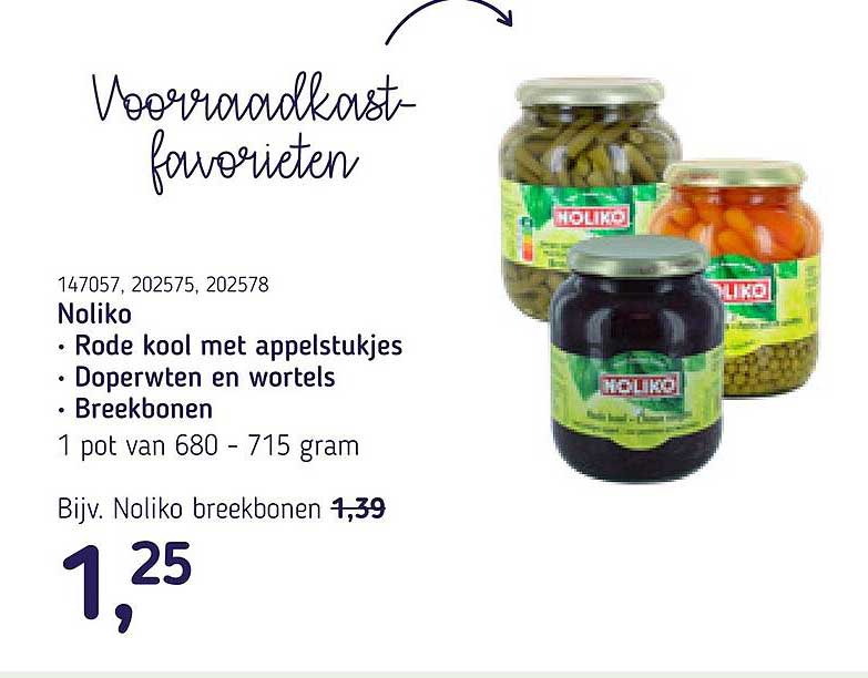 Noliko Rode kool met appelstukjes, Doperwten en wortels, Breekbonen