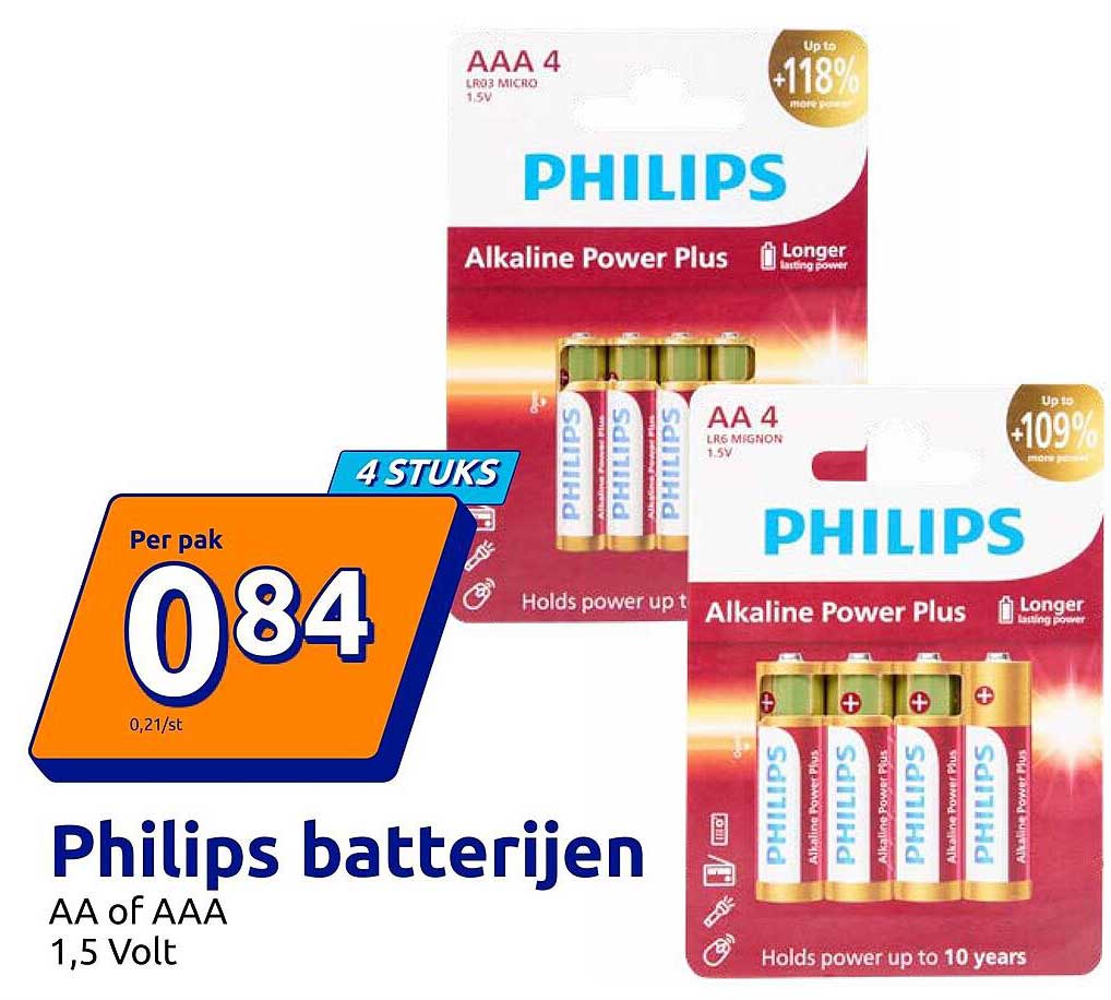 Philips batterijen AA of AAA 1,5 Volt