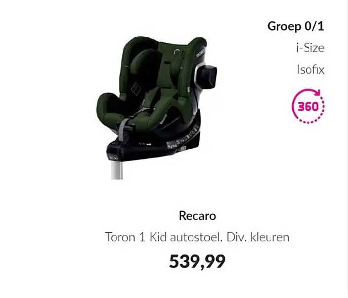 Recaro Toron 1 Kid autostoel. Div. kleuren