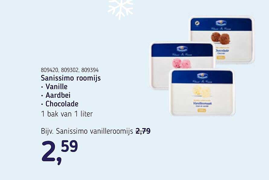 Sanissimo roomijs Vanille Aardbei Chocolade 1 bak van 1 liter