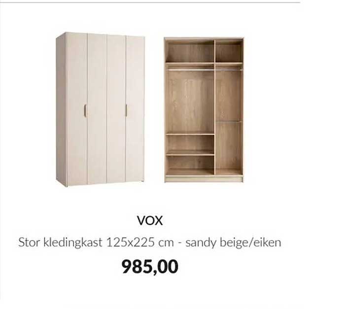 Vox Stor kledingkast 125x225 cm - sandy beige/eiken