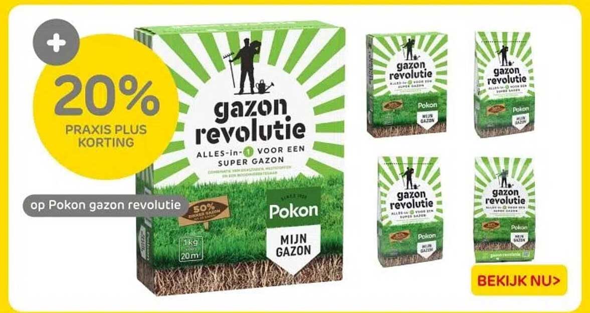 20% PRAKIS PLUS KORTING op Pokon gazon revolutie