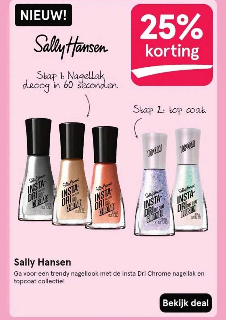 25% korting op Sally Hansen Insta Dri Chrome nagellak en topcoat