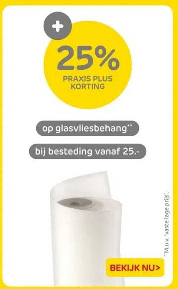 25% PRAKIS PLUS KORTING op glasvliesbehang bij besteding vanaf 25,-