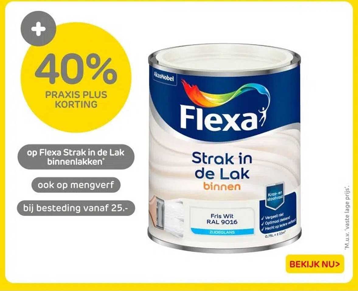 40% PRAKIS PLUS KORTING op Flexa Strak in de Lak binnenlakken