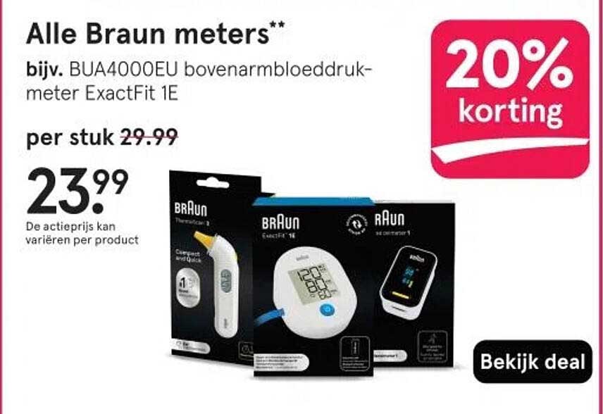 Alle Braun meters** bijv. BUA4000EU bovenarm bloeddrukmeter ExactFit 1E