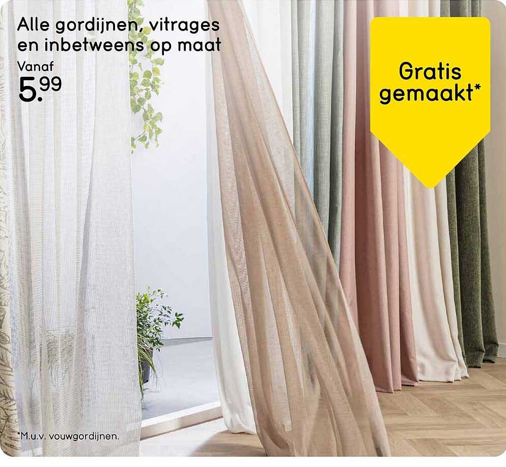 Alle gordijnen, vitrages en inbetweens op maat Vanaf 5.99