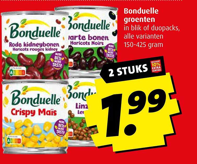 Bonduelle groenten in blik of duopacks, alle varianten 150-425 gram