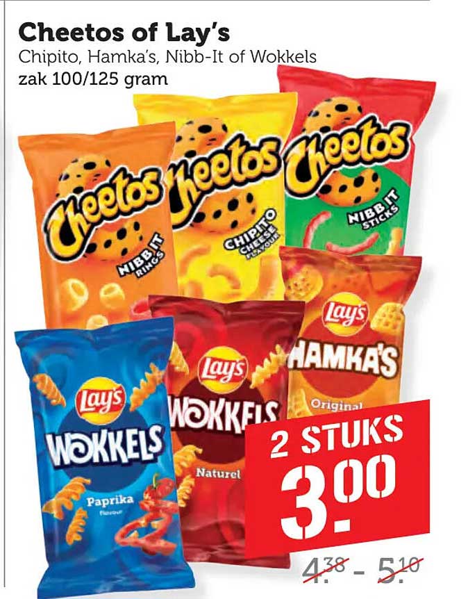 Cheetos of Lay's Chipito, Hamka’s, Nibb-It of Wokkels zak 100/125 gram