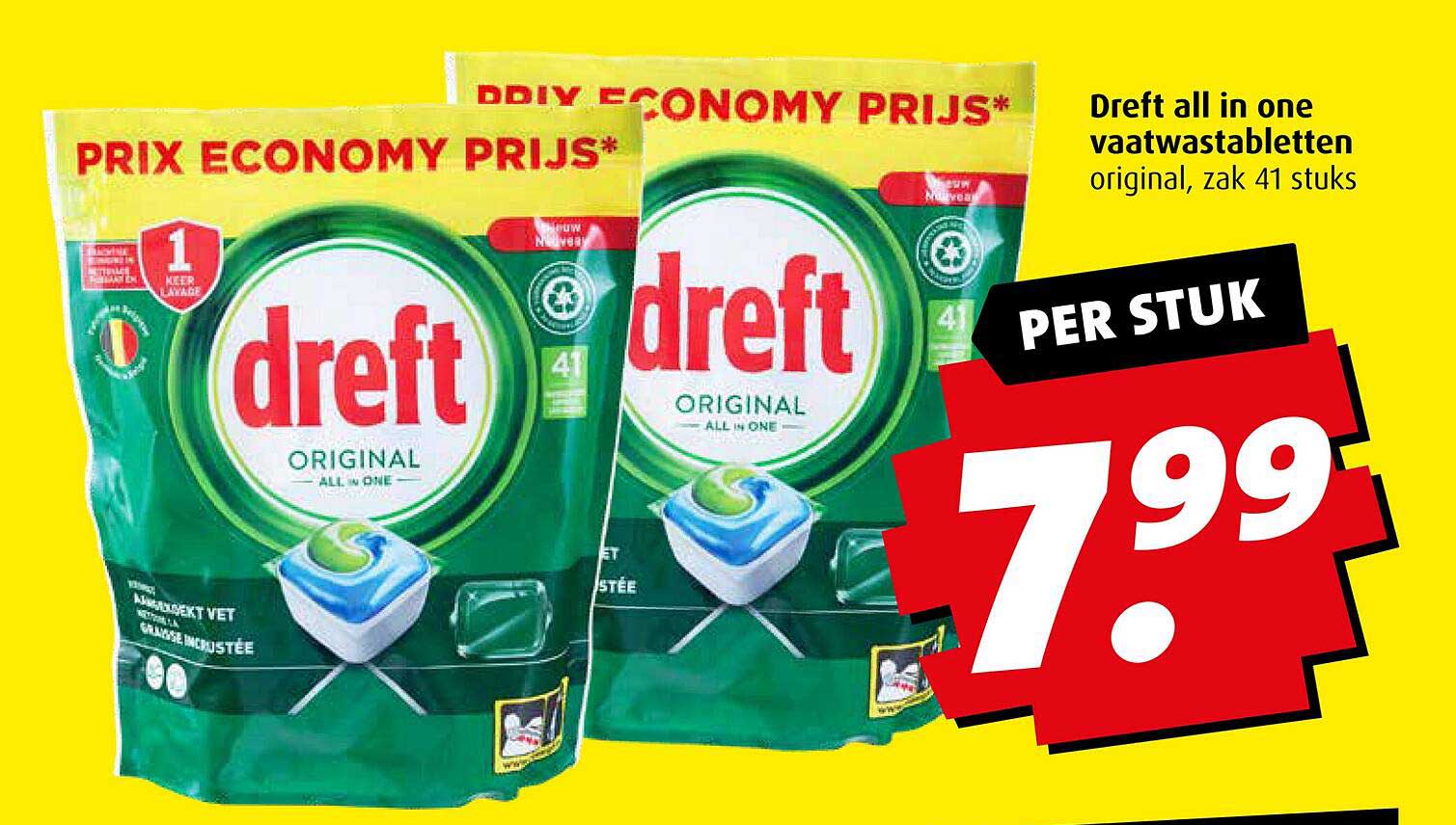 Dreft all in one vaatwastabletten original, zak 41 stuks