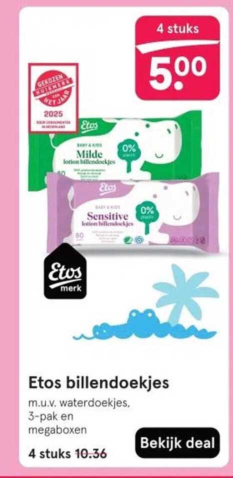Etos billendoekjes m.u.v. waterdoekjes, 3-pak en megaboxen