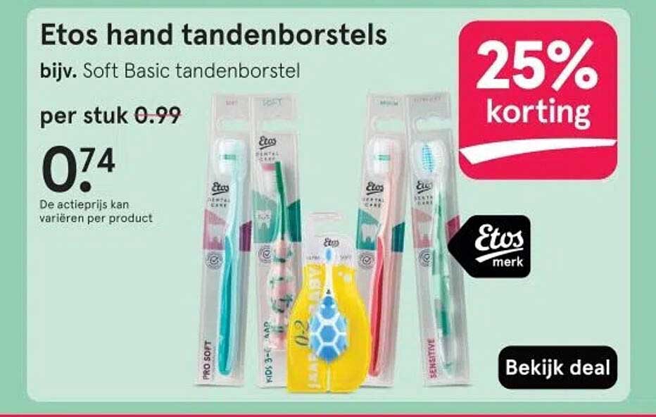 Etos hand tandenborstels bijv. Soft Basic tandenborstel