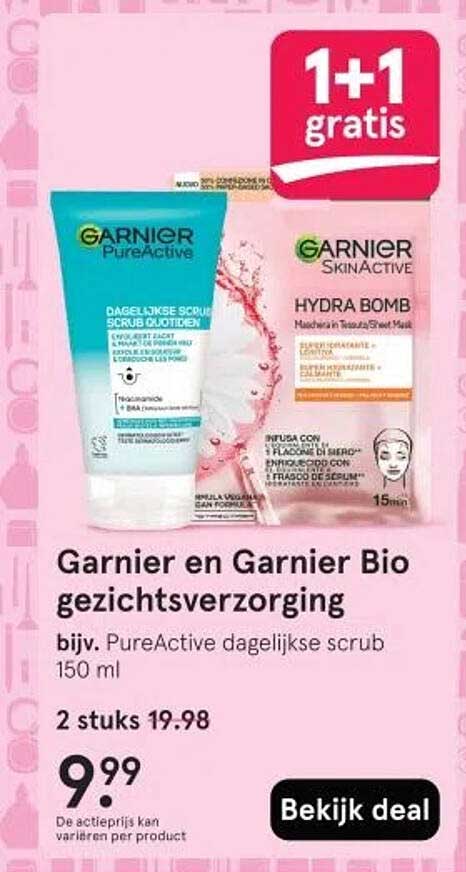 Garnier en Garnier Bio gezichtsverzorging bijv. PureActive dagelijkse scrub 150 ml