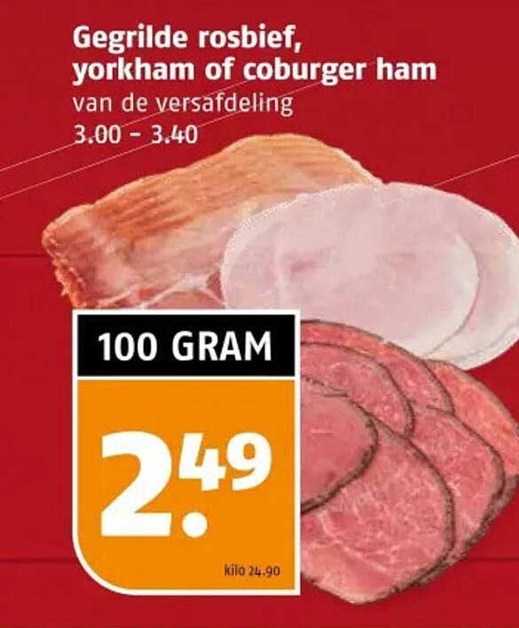 Gegrilde rosbeef, yorkham of coburger ham van de versafdeling