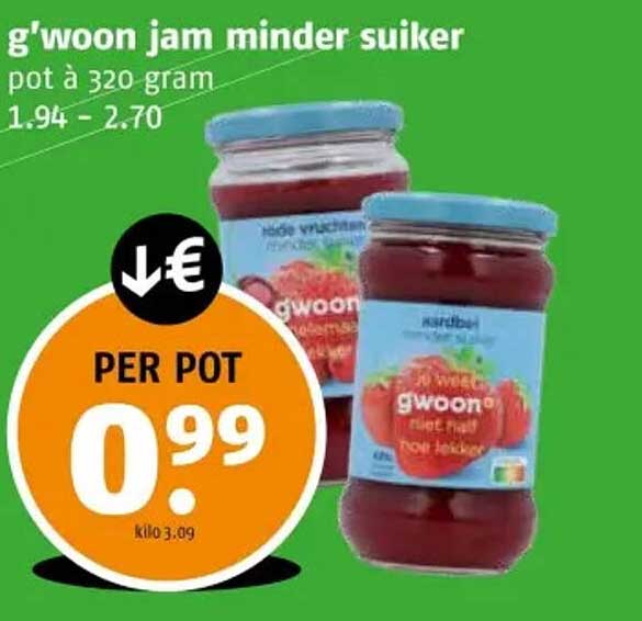 g'woon jam minder suiker pot à 320 gram
