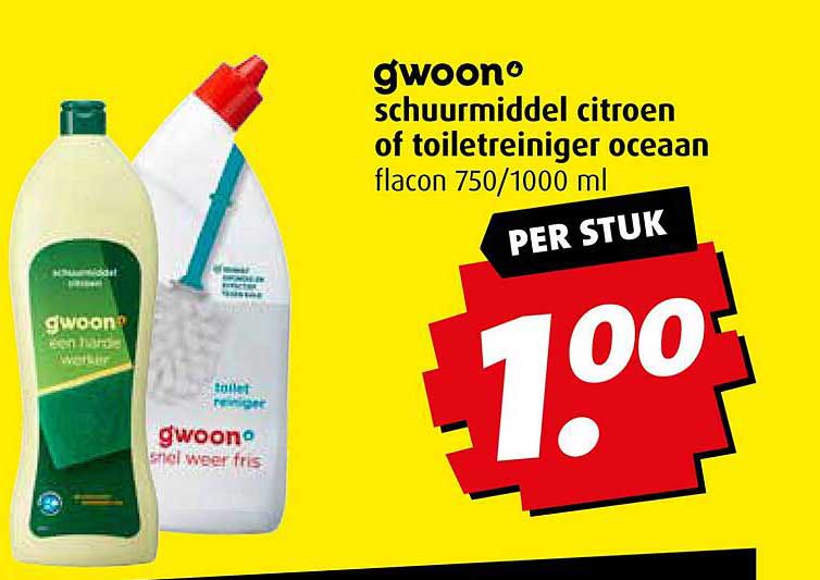 gwoon schuurmiddel citroen of toiletreiniger oceaan flacon 750/1000 ml
