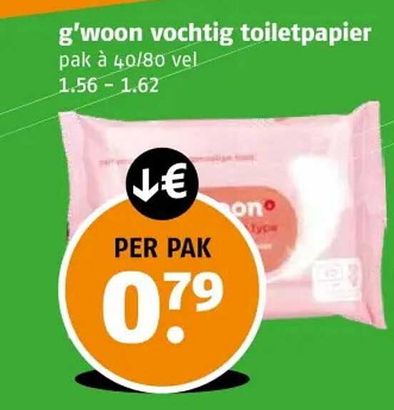 g'woon vochtig toiletpapier pak à 40/80 vellen