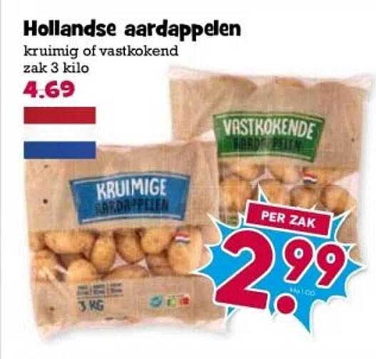 Hollandse aardappelen kruimig of vastkokend zak 3 kilo