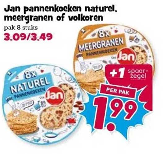 Jan pannenkoeken naturel, meergranen of volkoren, pak 8 stuks