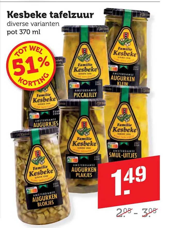 Kesbeke tafelzuur diverse varianten pot 370 ml