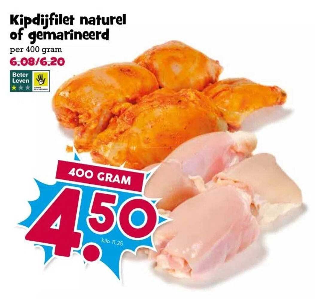 Kipdijfilet naturel of gemarineerd per 400 gram