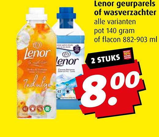 Lenor geurlossen of wasverzachter alle varianten pot 140 gram of flacon 882-903 ml