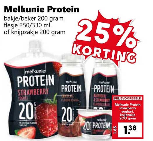 Melkunie Protein strawberry yoghurt, knijpzakje 200 gram