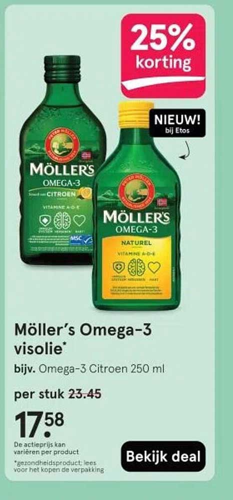Möller’s Omega-3 visolie bijv. Omega-3 Citroen 250 ml