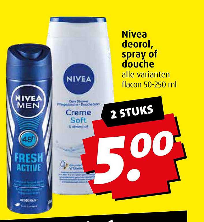 Nivea deodorant, spray of douche alle varianten flacon 50-250 ml