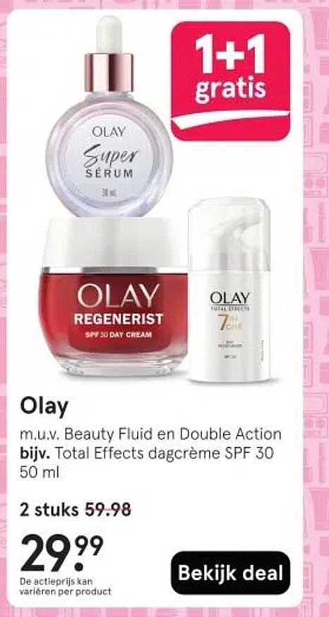 Olay m.u.v. Beauty Fluid en Double Action bijv. Total Effects dagcrème SPF 30 50 ml