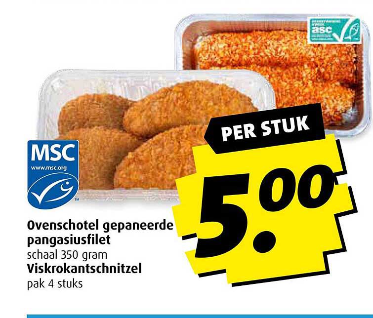 Ovenschotel gepaneerde pangasiusfilet scala 350 gram Viskrokantschnitzel pak 4 stuks