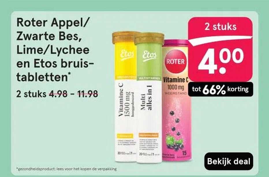 Roter Appel/Zwarte Bes, Lime/Lychee en Etos bruistabletten