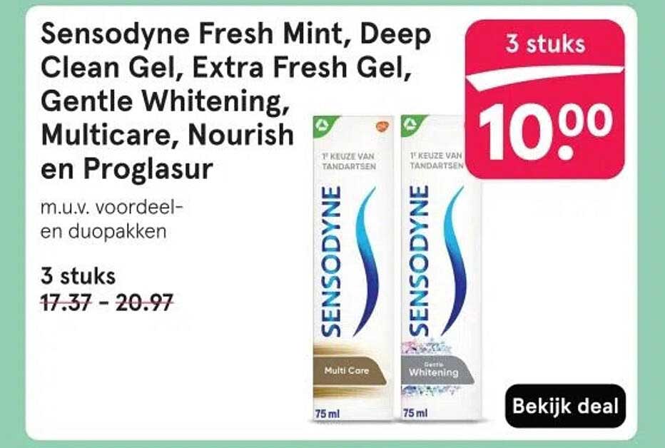 Sensodyne Fresh Mint, Deep Clean Gel, Extra Fresh Gel, Gentle Whitening, Multicare, Nourish en Proglasur