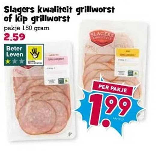Slagers kwaliteit grillworst of kip grillworst