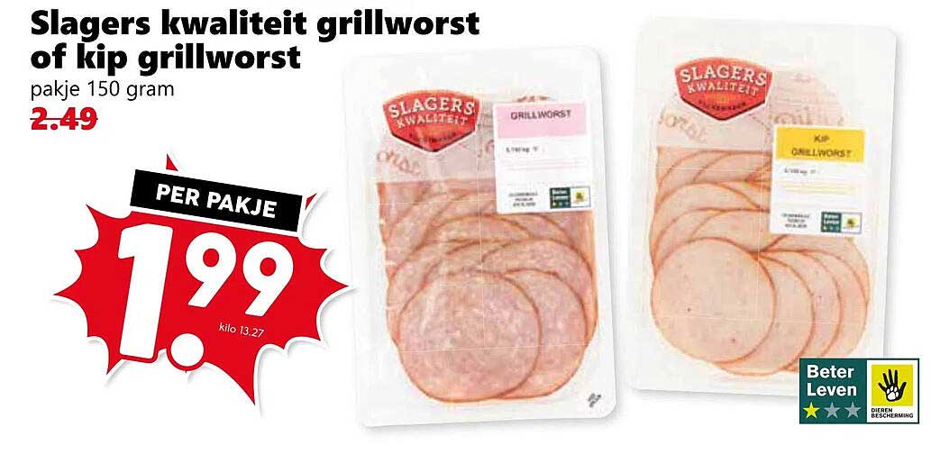 Slagers kwaliteit grillworst of kip grillworst