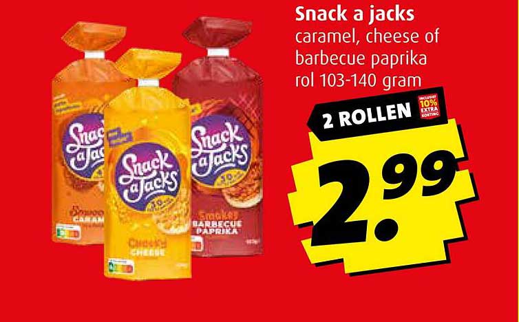 Snack a jacks caramel, cheese of barbecue paprika rol 103-140 gram