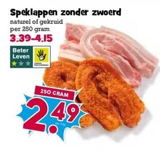 Speklappen zonder zwoerd naturel of gekruid per 250 gram