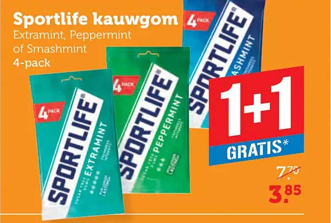 Sportlife kauwgom Extramint, Peppermint of Smashmint 4-pack