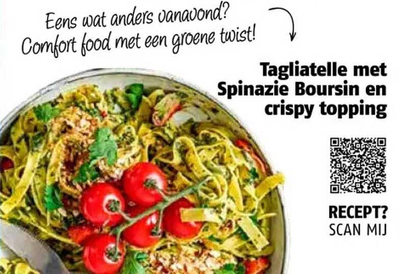 Tagilatelle met Spinazie Boursin en crispy topping